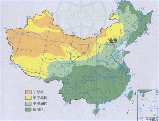 中国干湿地区分布图