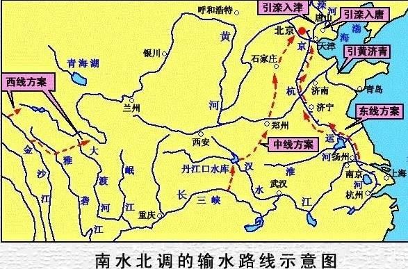 南水北调输水路线示意图